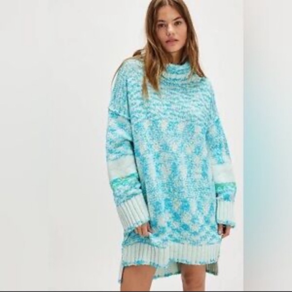 Free People winter storm tunic sweater dress ice castle Turquoise 2461 - Picture 2 of 13